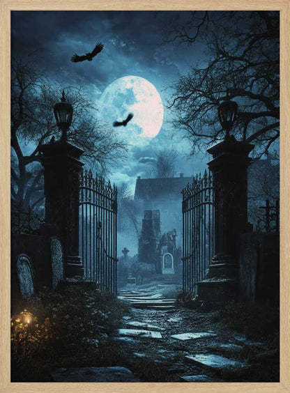 Grave Stones Halloween Scene (1) - Poster / Art Print