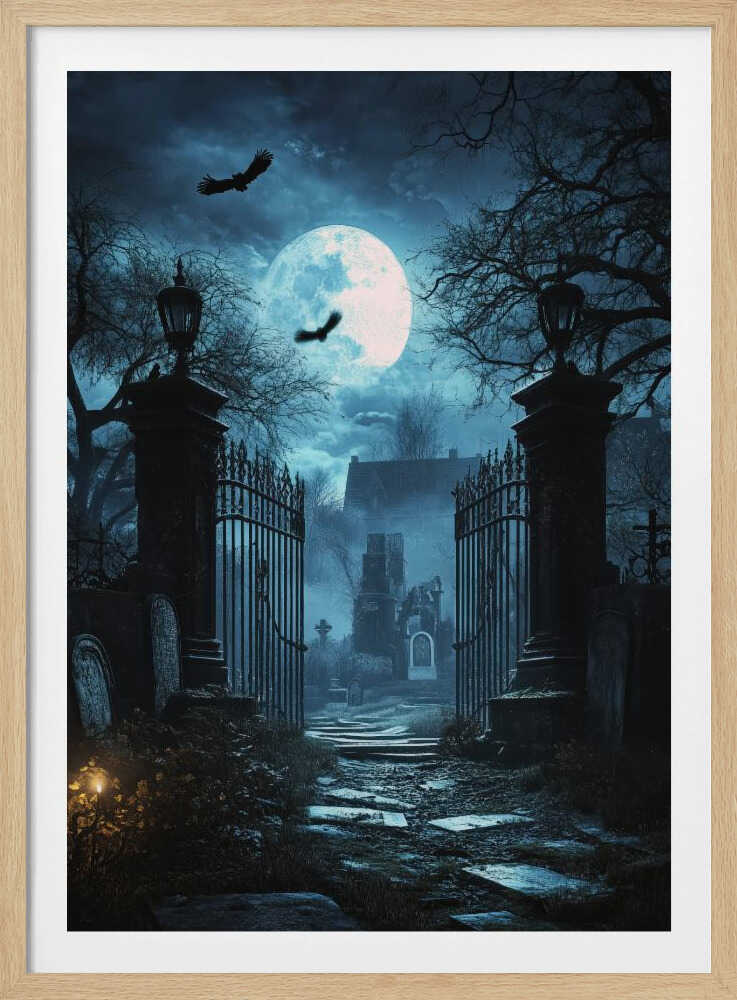 Grave Stones Halloween Scene (1) - Poster / Art Print