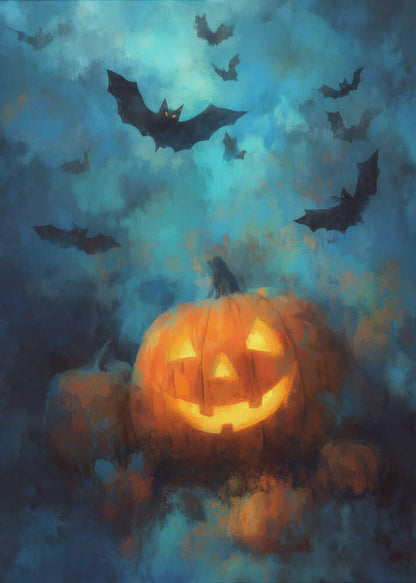 Lantern Pumpkin Halloween Scene (3) - Poster / Art Print
