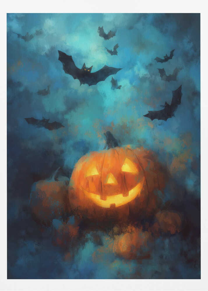 Lantern Pumpkin Halloween Scene (3) - Poster / Art Print