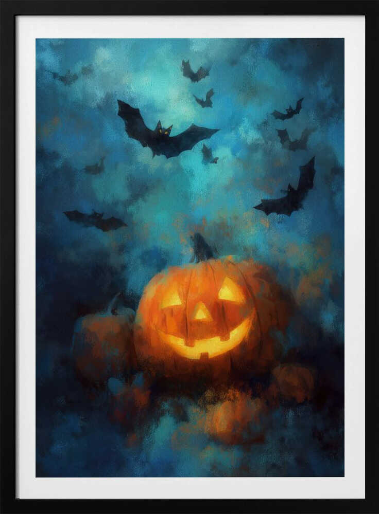 Lantern Pumpkin Halloween Scene (3) - Poster / Art Print