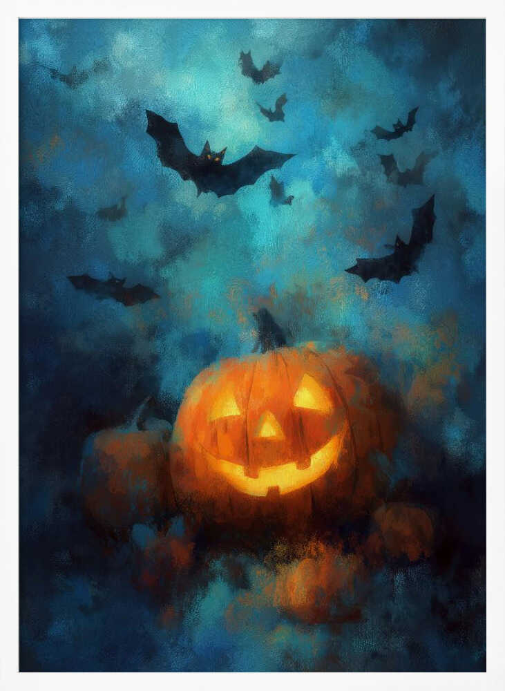 Lantern Pumpkin Halloween Scene (3) - Poster / Art Print