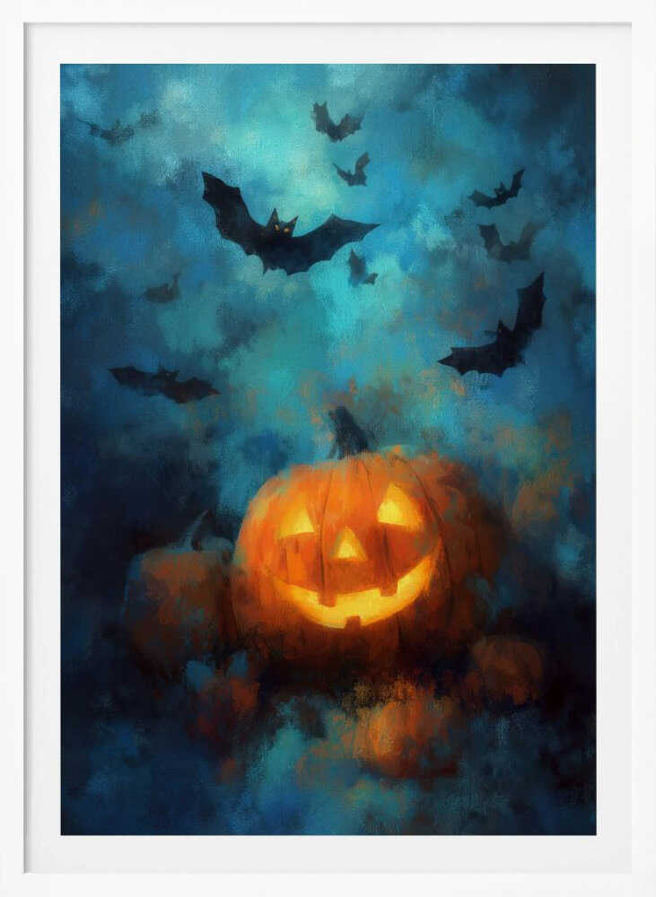Lantern Pumpkin Halloween Scene (3) - Poster / Art Print