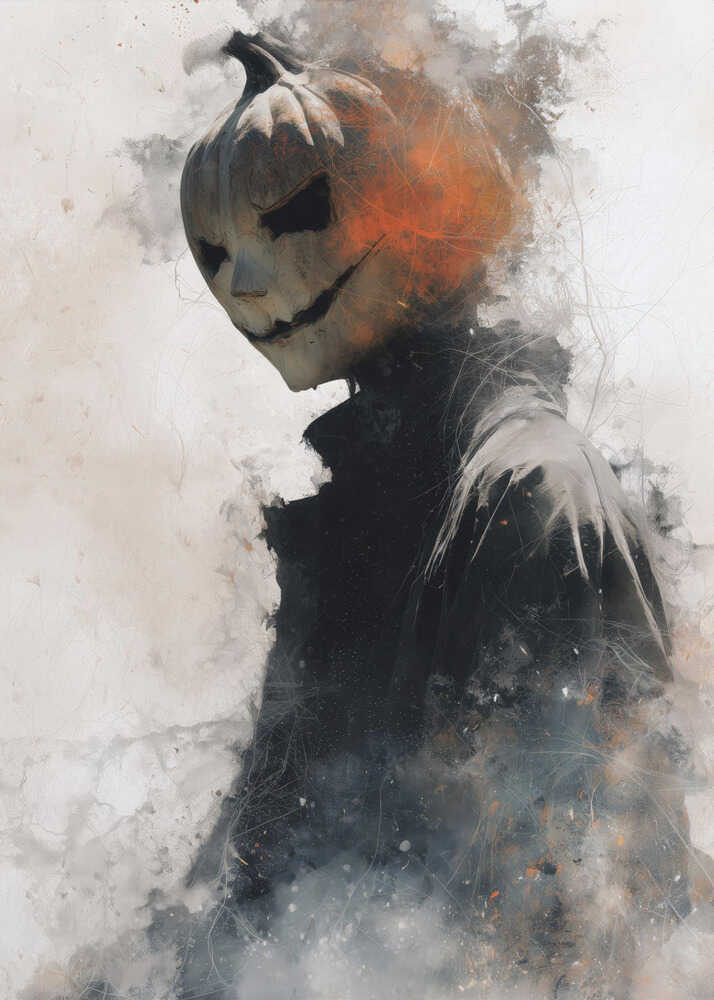 Man With Pumpkin Halloween Scene (1) - Poster / Art Print