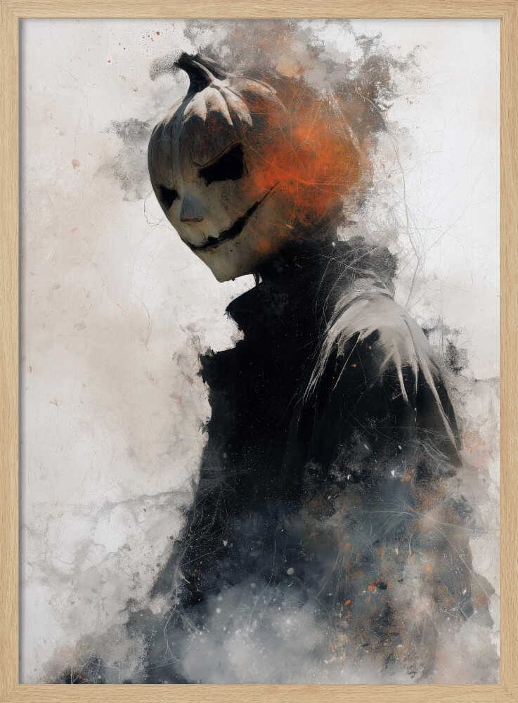 Man With Pumpkin Halloween Scene (1) - Poster / Art Print