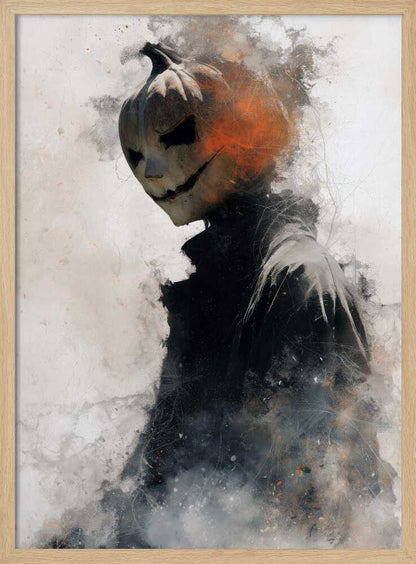 Man With Pumpkin Halloween Scene (1) - Poster / Art Print