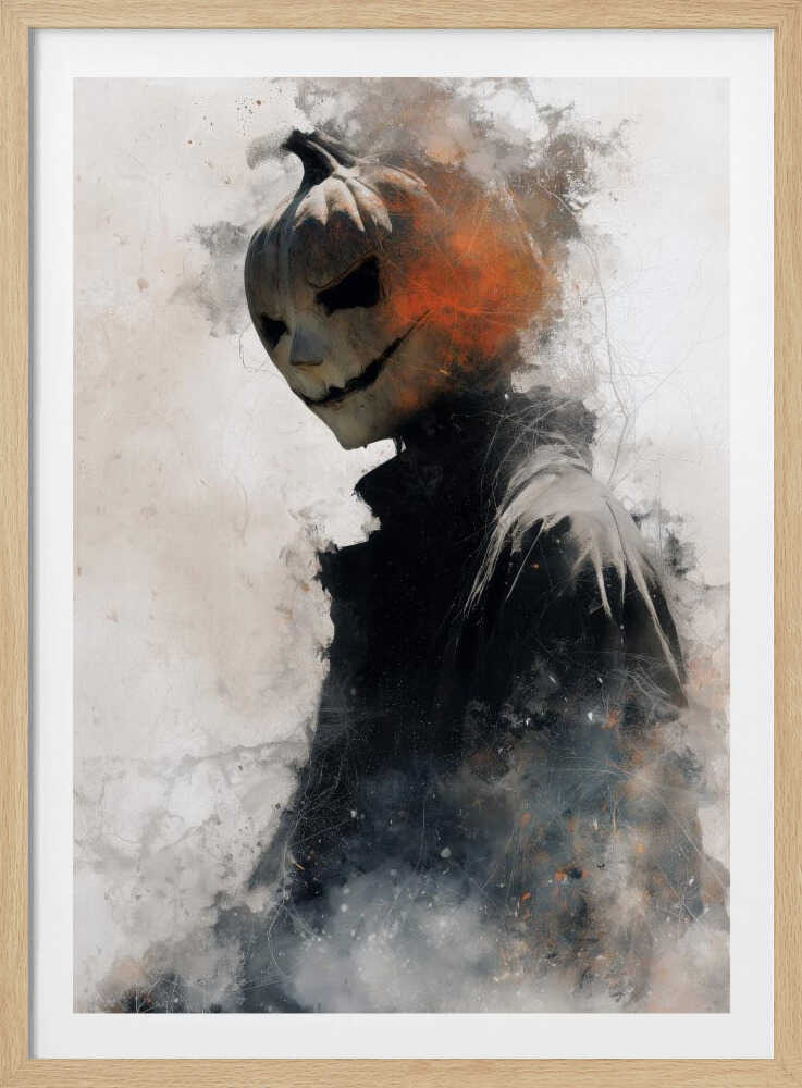 Man With Pumpkin Halloween Scene (1) - Poster / Art Print