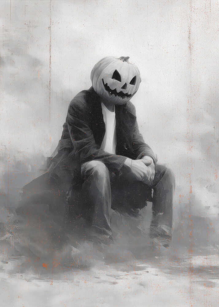 Man With Pumpkin Halloween Scene (2) - Poster / Art Print