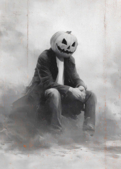 Man With Pumpkin Halloween Scene (2) - Poster / Art Print