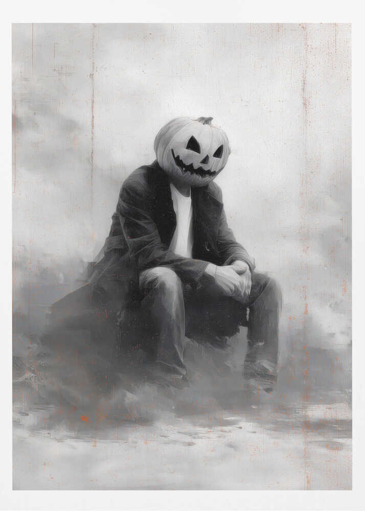 Man With Pumpkin Halloween Scene (2) - Poster / Art Print