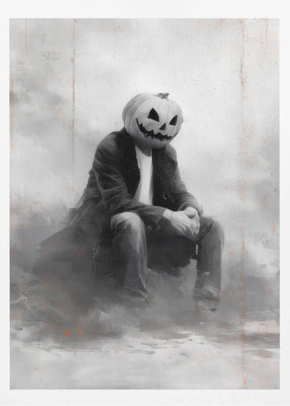 Man With Pumpkin Halloween Scene (2) - Poster / Art Print