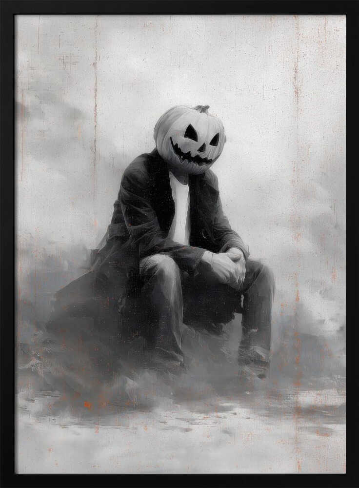 Man With Pumpkin Halloween Scene (2) - Poster / Art Print