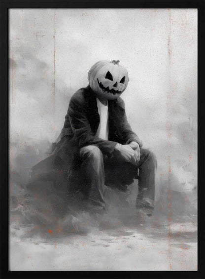 Man With Pumpkin Halloween Scene (2) - Poster / Art Print