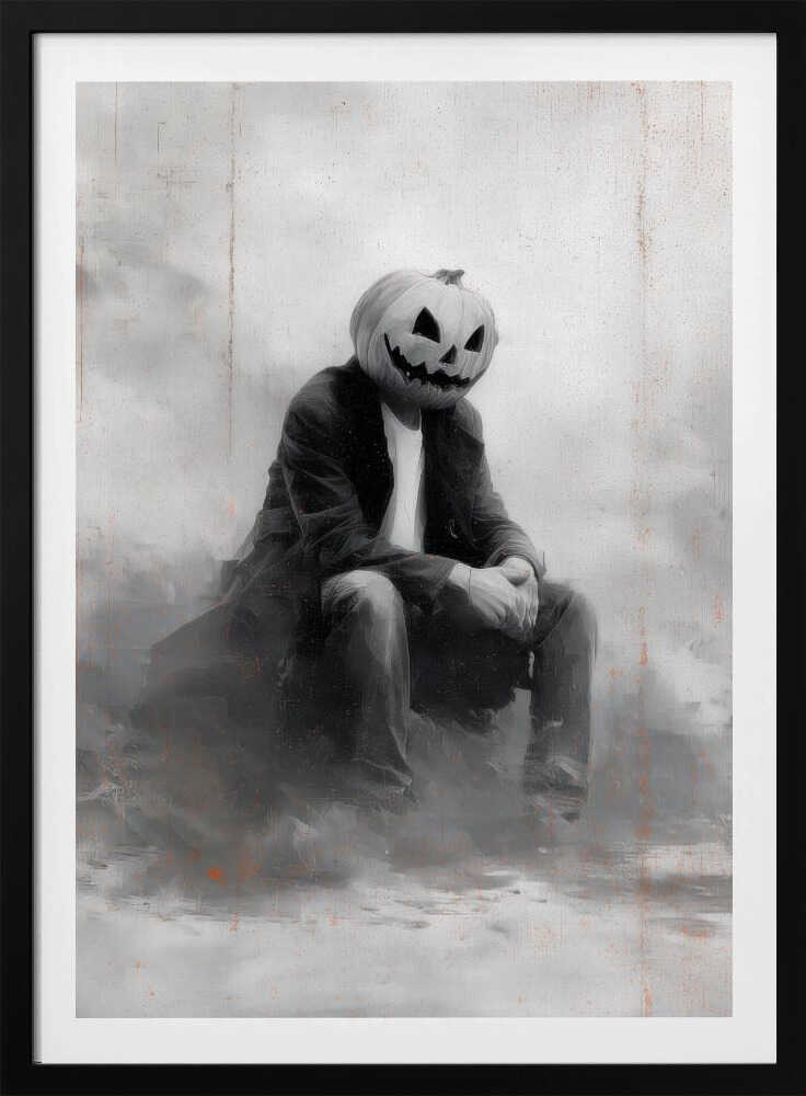 Man With Pumpkin Halloween Scene (2) - Poster / Art Print