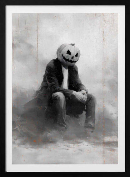 Man With Pumpkin Halloween Scene (2) - Poster / Art Print