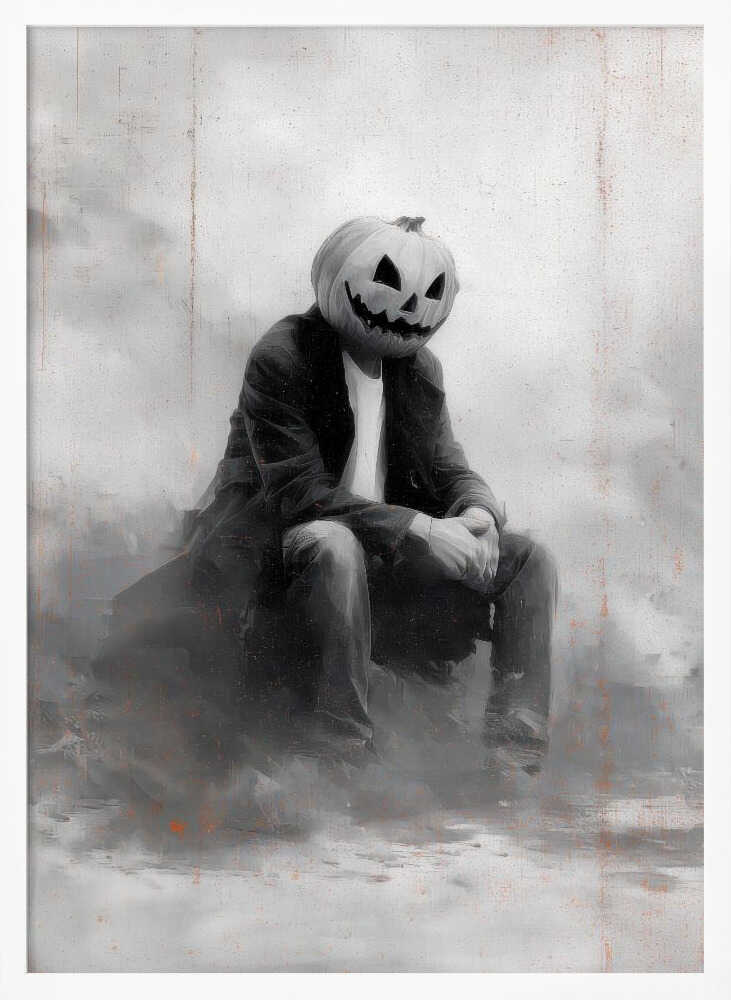 Man With Pumpkin Halloween Scene (2) - Poster / Art Print