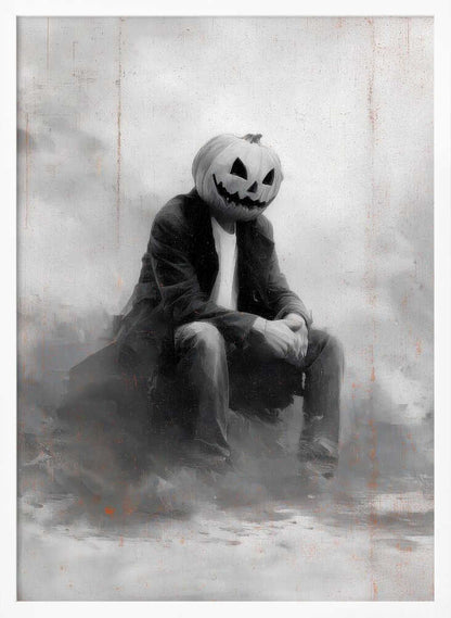 Man With Pumpkin Halloween Scene (2) - Poster / Art Print