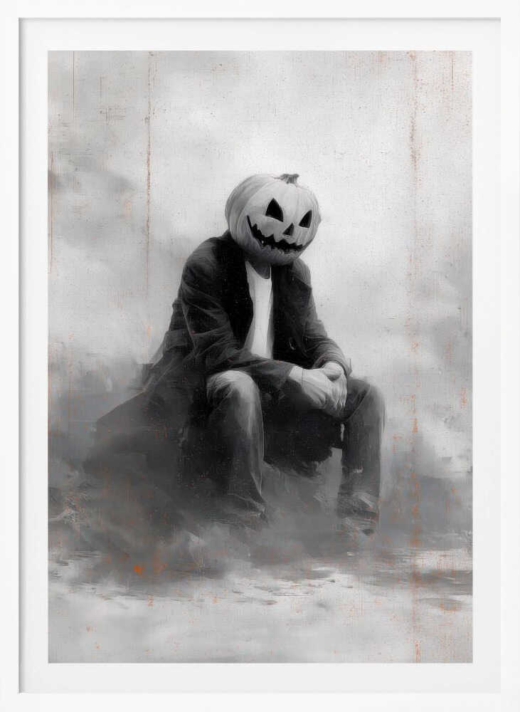 Man With Pumpkin Halloween Scene (2) - Poster / Art Print