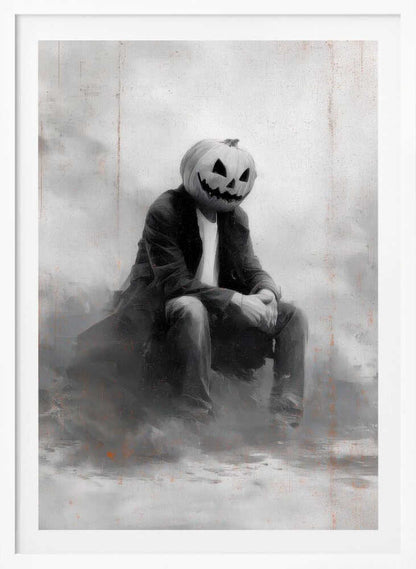 Man With Pumpkin Halloween Scene (2) - Poster / Art Print