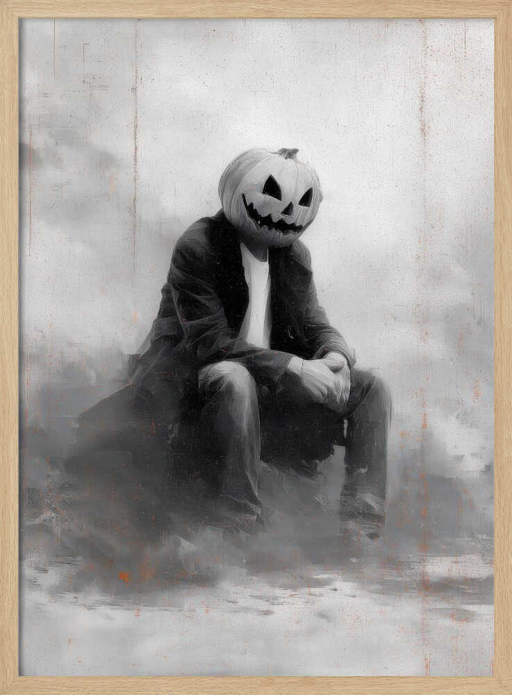 Man With Pumpkin Halloween Scene (2) - Poster / Art Print