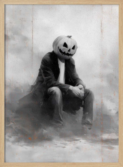 Man With Pumpkin Halloween Scene (2) - Poster / Art Print