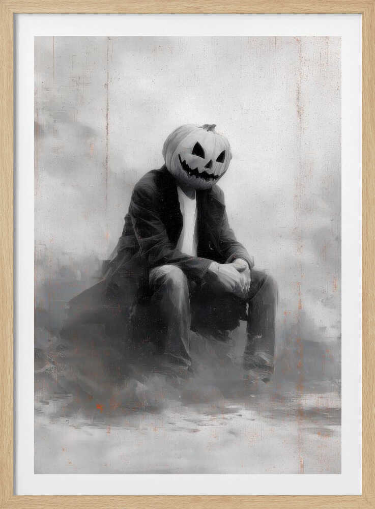 Man With Pumpkin Halloween Scene (2) - Poster / Art Print