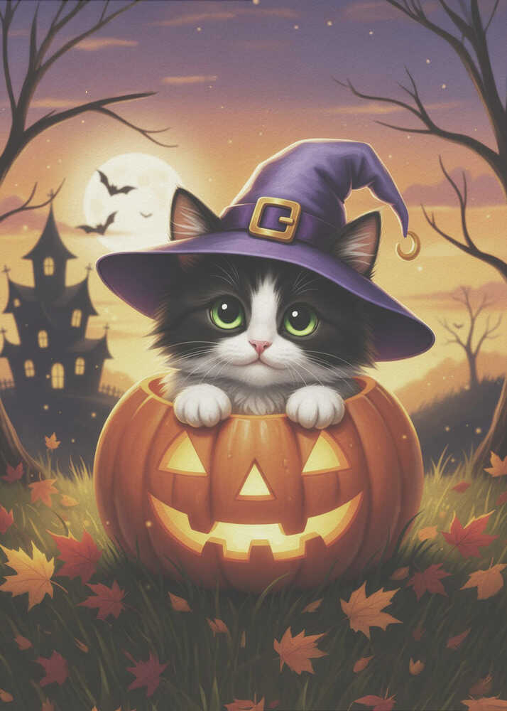 Kitten in a Pumpkin - Poster / Art Print