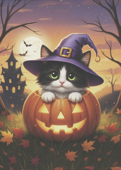 Kitten in a Pumpkin - Poster / Art Print