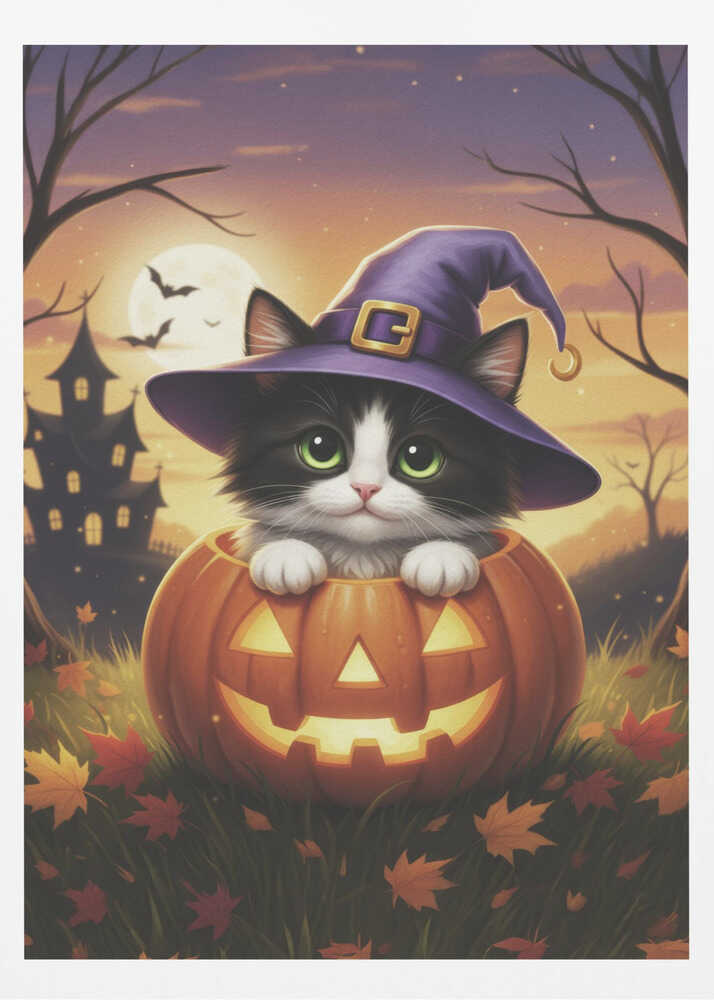 Kitten in a Pumpkin - Poster / Art Print