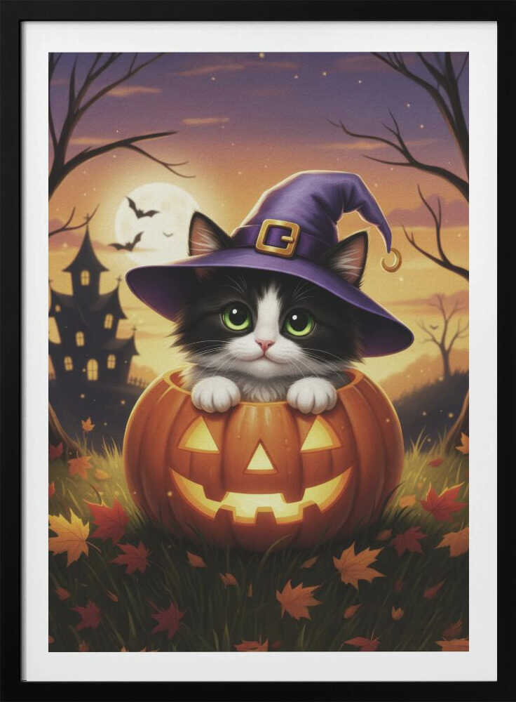 Kitten in a Pumpkin - Poster / Art Print