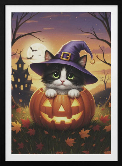 Kitten in a Pumpkin - Poster / Art Print