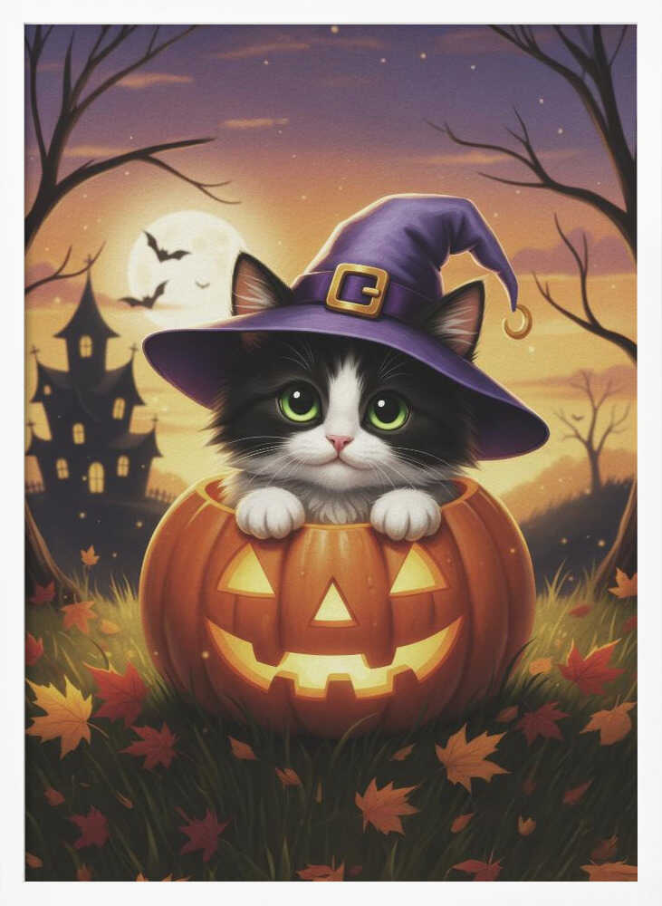 Kitten in a Pumpkin - Poster / Art Print