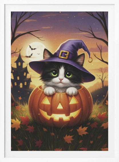 Kitten in a Pumpkin - Poster / Art Print