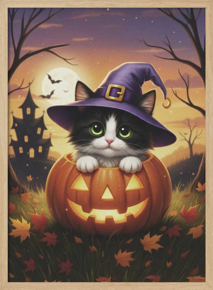 Kitten in a Pumpkin - Poster / Art Print