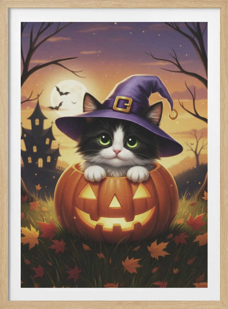 Kitten in a Pumpkin - Poster / Art Print