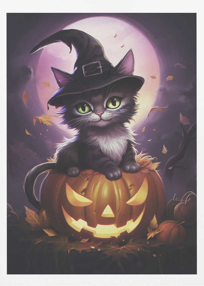 Cute Kitten On a Pumpkin - Poster / Art Print