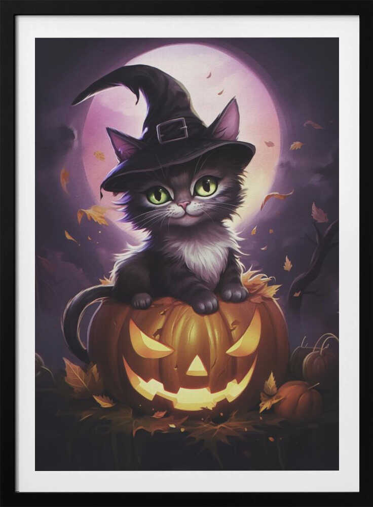 Cute Kitten On a Pumpkin - Poster / Art Print