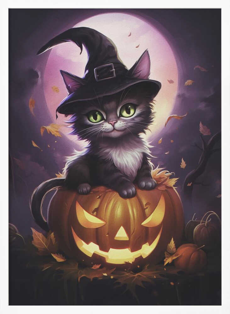 Cute Kitten On a Pumpkin - Poster / Art Print
