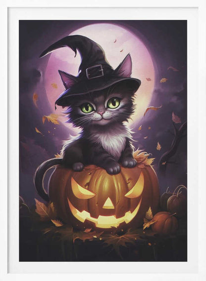 Cute Kitten On a Pumpkin - Poster / Art Print