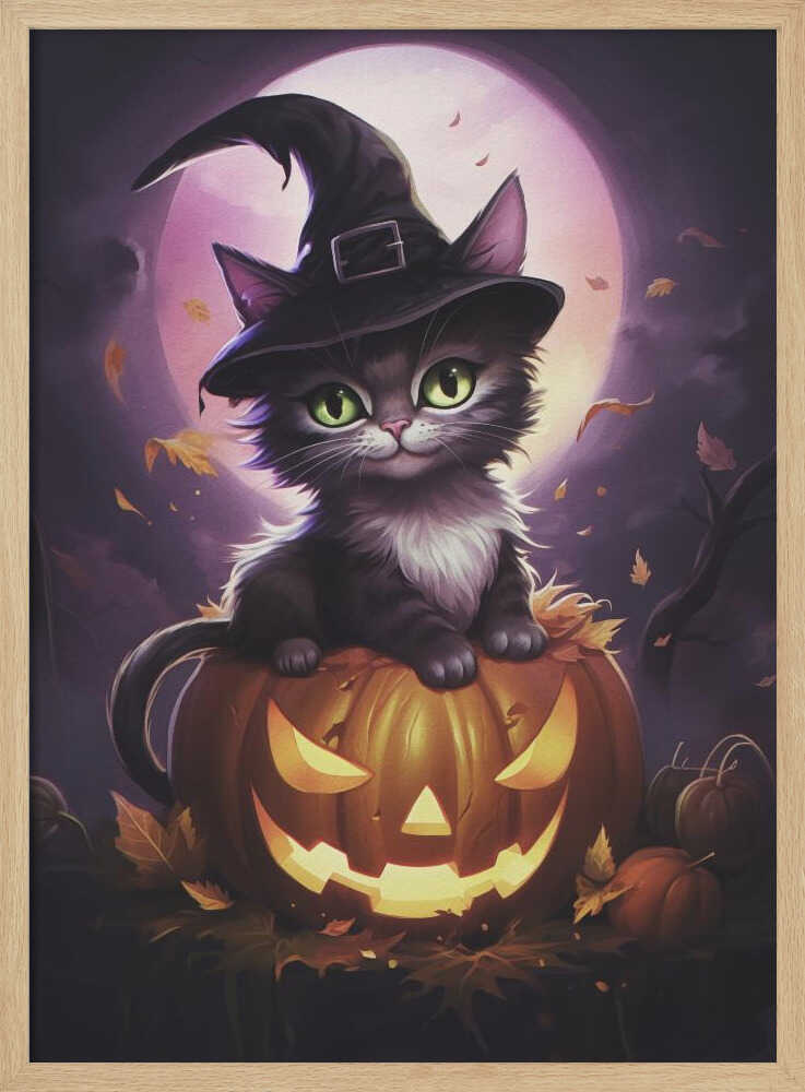 Cute Kitten On a Pumpkin - Poster / Art Print