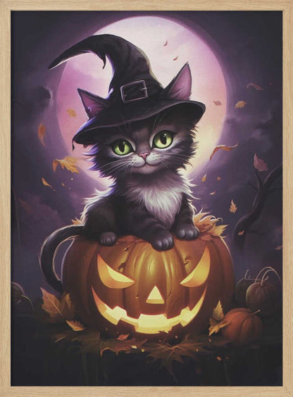 Cute Kitten On a Pumpkin - Poster / Art Print