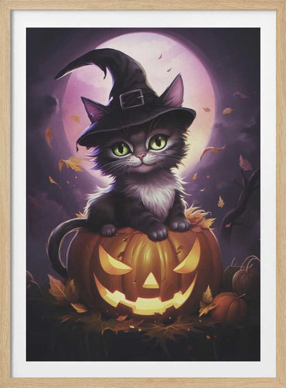 Cute Kitten On a Pumpkin - Poster / Art Print