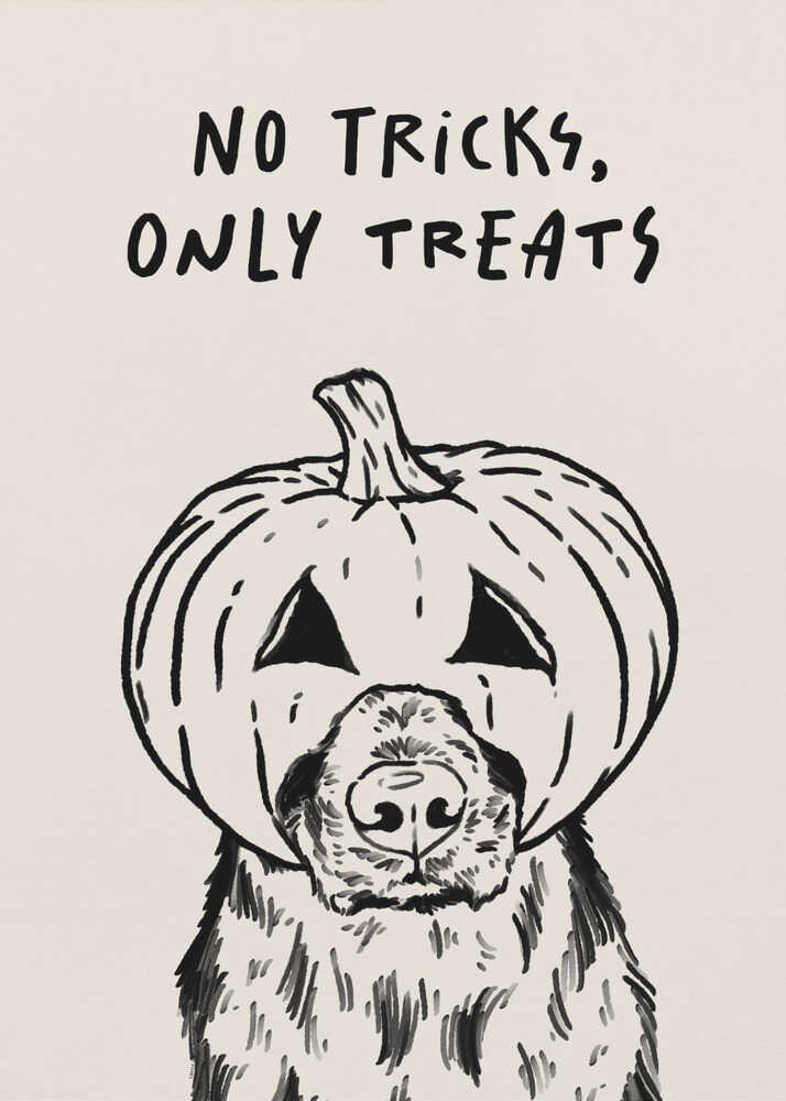 No Tricks Only Treats Pumpkin Dog - Poster / Art Print