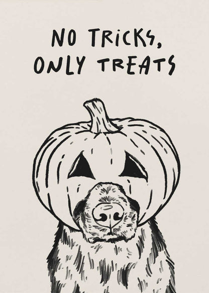No Tricks Only Treats Pumpkin Dog - Poster / Art Print