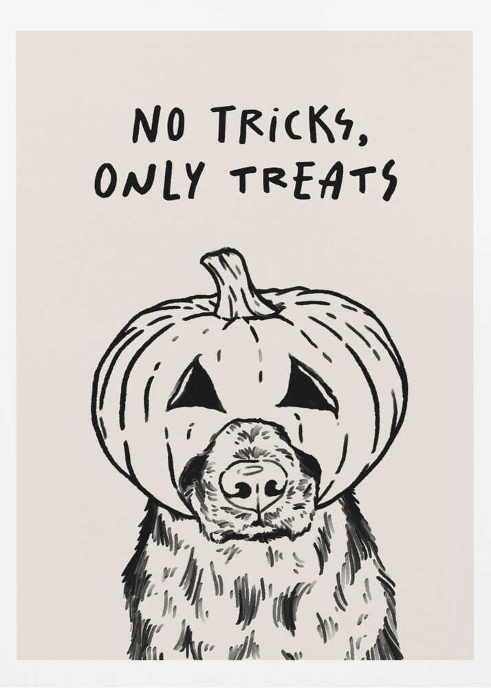 No Tricks Only Treats Pumpkin Dog - Poster / Art Print