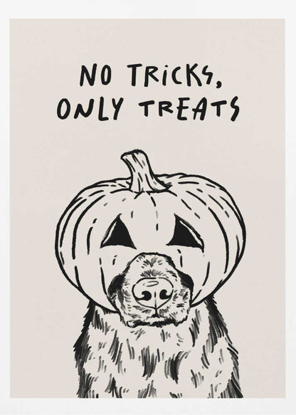 No Tricks Only Treats Pumpkin Dog - Poster / Art Print