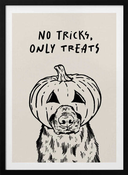 No Tricks Only Treats Pumpkin Dog - Poster / Art Print