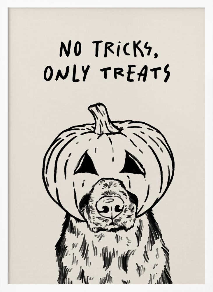 No Tricks Only Treats Pumpkin Dog - Poster / Art Print