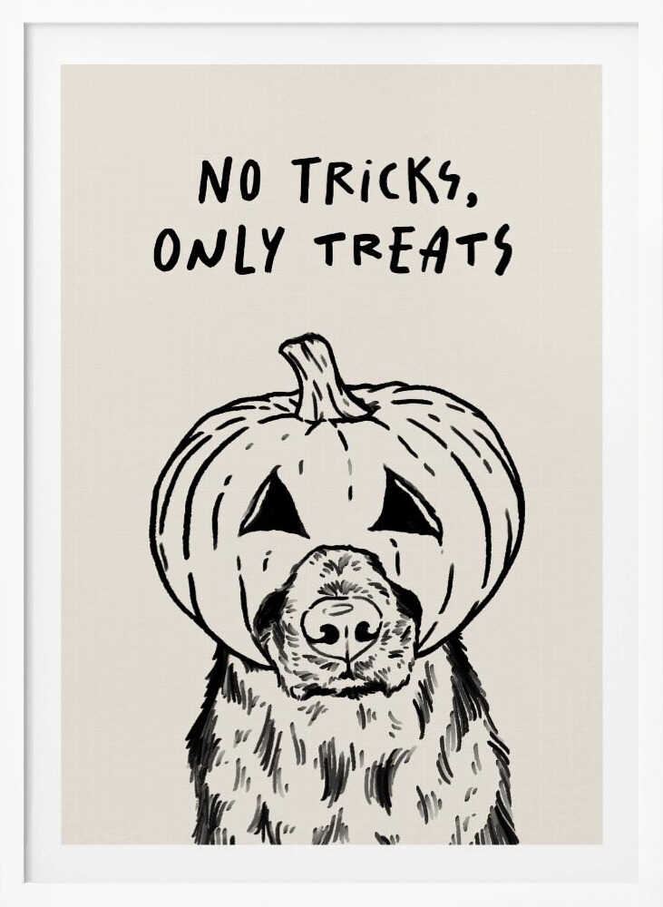 No Tricks Only Treats Pumpkin Dog - Poster / Art Print