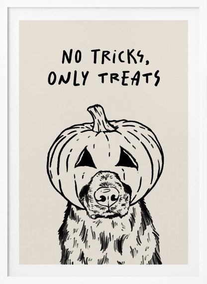 No Tricks Only Treats Pumpkin Dog - Poster / Art Print